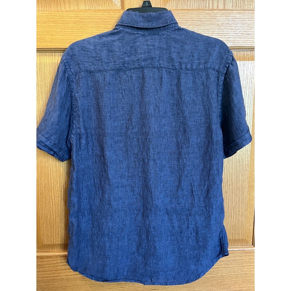 Porter & Ash Linen Shirt Mens Medium Blue Short Sleeve Button-Up Relaxed Fit - Picture 4 of 8